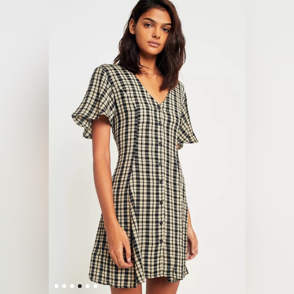 Gingham checkered black & tan dress